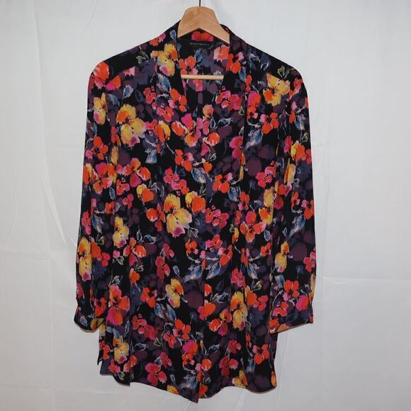 Investments Blouse Button Down Floral Multicolor 3/4 sleeves - Picture 2 of 12